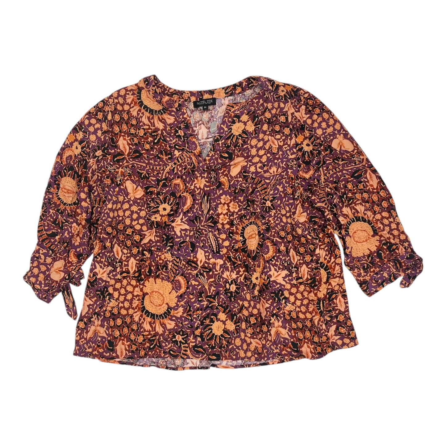 Blouse Ls By Rachel Zoe In Orange & Purple, Size:2X