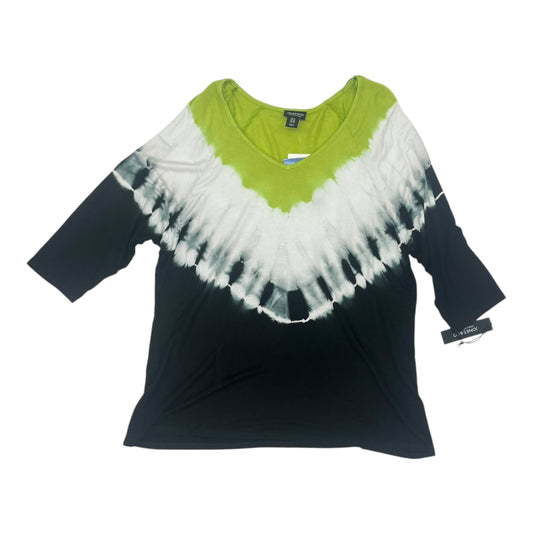 Blouse 3/4 Sleeve By Jones And Co In Black & Green, Size:1X