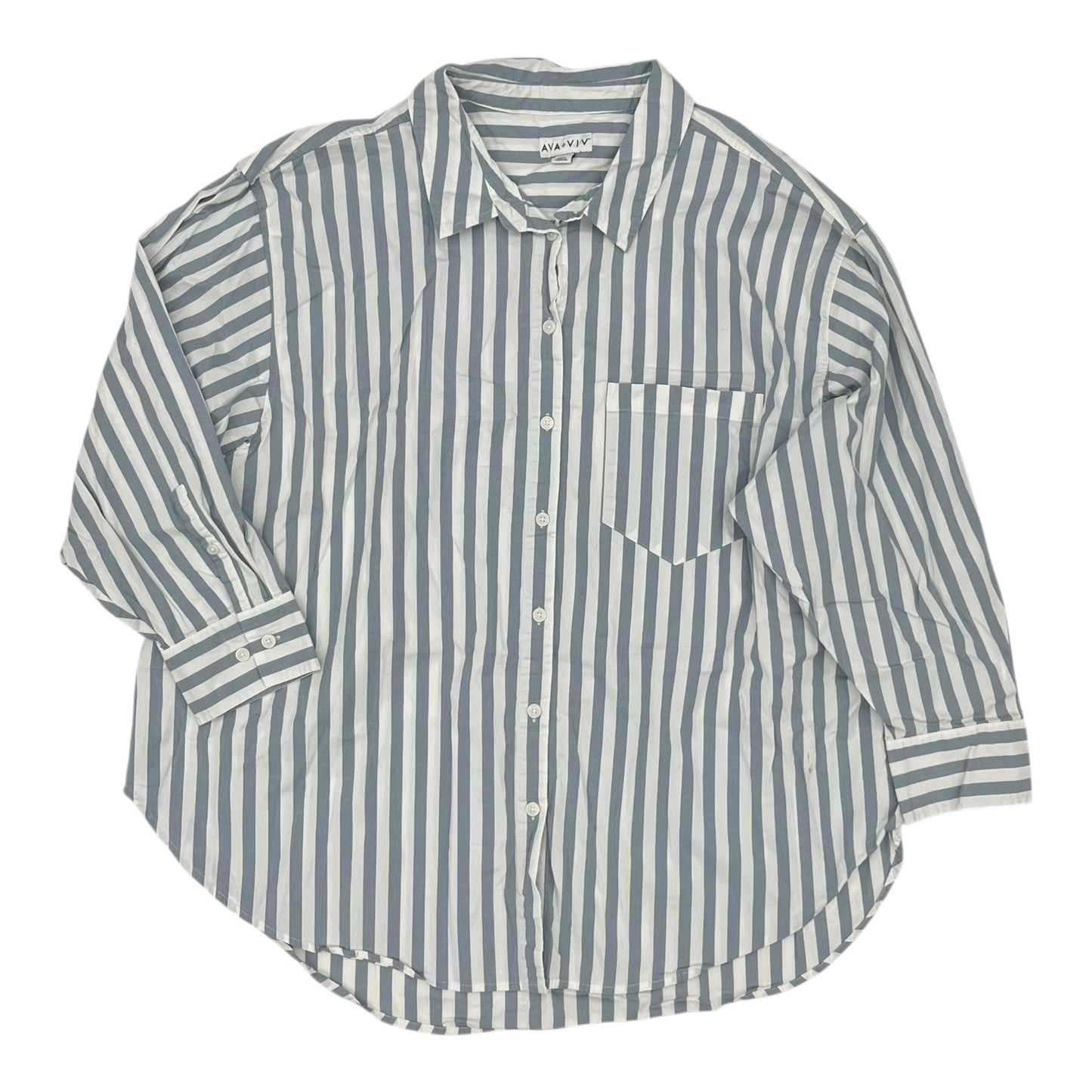Blouse Ls By Ava & Viv In Blue & White, Size:2X