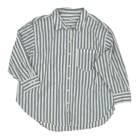 Blouse Ls By Ava & Viv In Blue & White, Size:2X