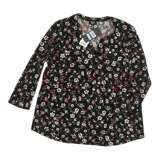 Blouse 3/4 Sleeve By Jones New York In Black & Red, Size:Xl