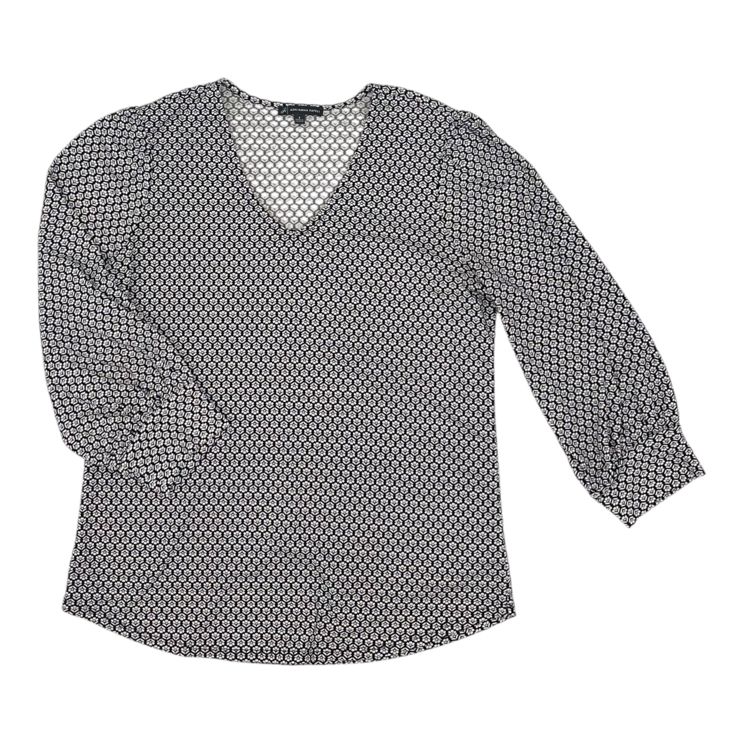 Blouse 3/4 Sleeve By Adrianna Papell In Black & White, Size:S