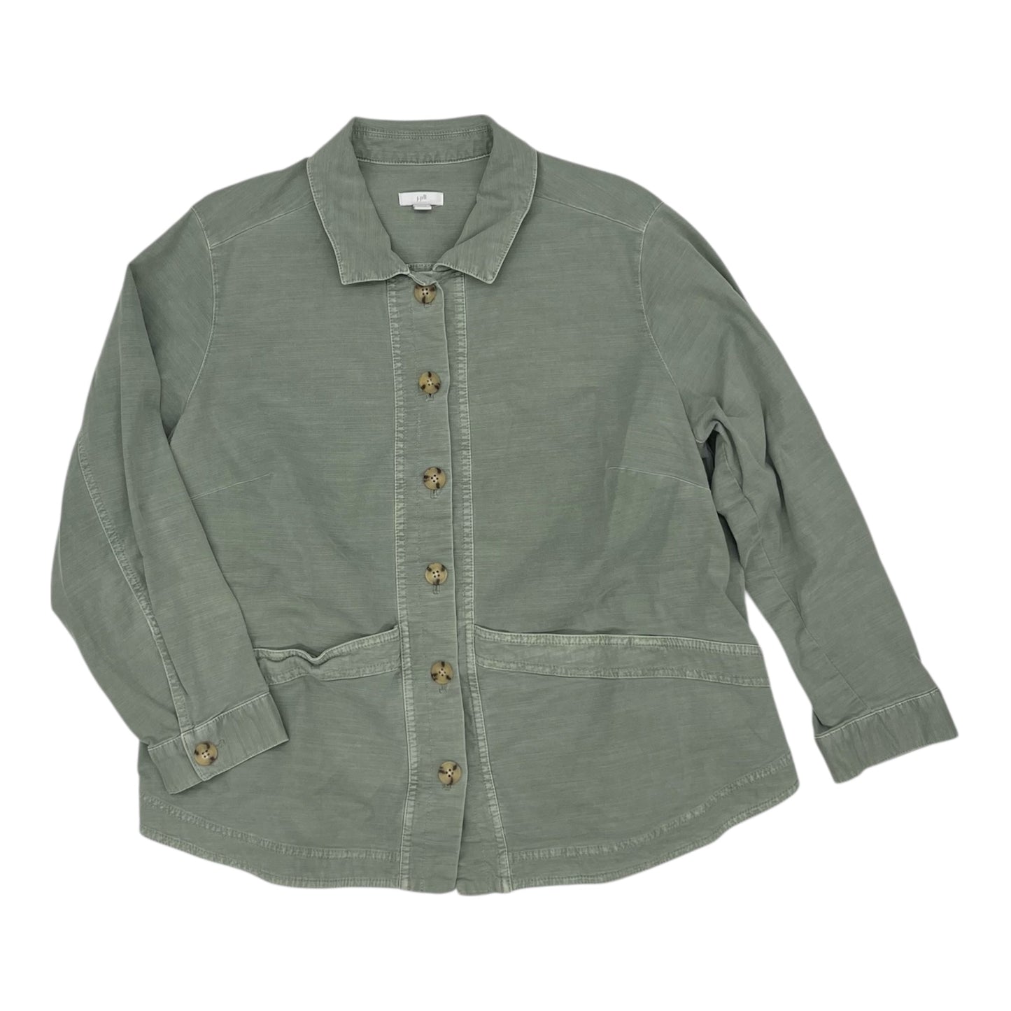 Jacket Shirt By J. Jill In Green Denim, Size:Xlp
