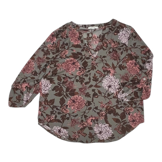 Blouse 3/4 Sleeve By Maurices In Grey & Purple, Size:M