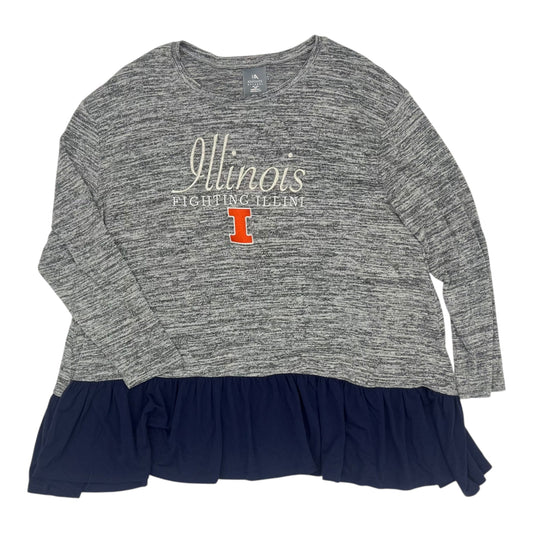 ATHLETIC TOP LS COLLAR by   CLOTHES MENTOR In GREY, Size: 2X