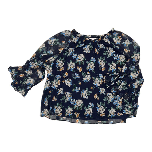 Blouse Ls By Lc Lauren Conrad In Navy, Size:1X