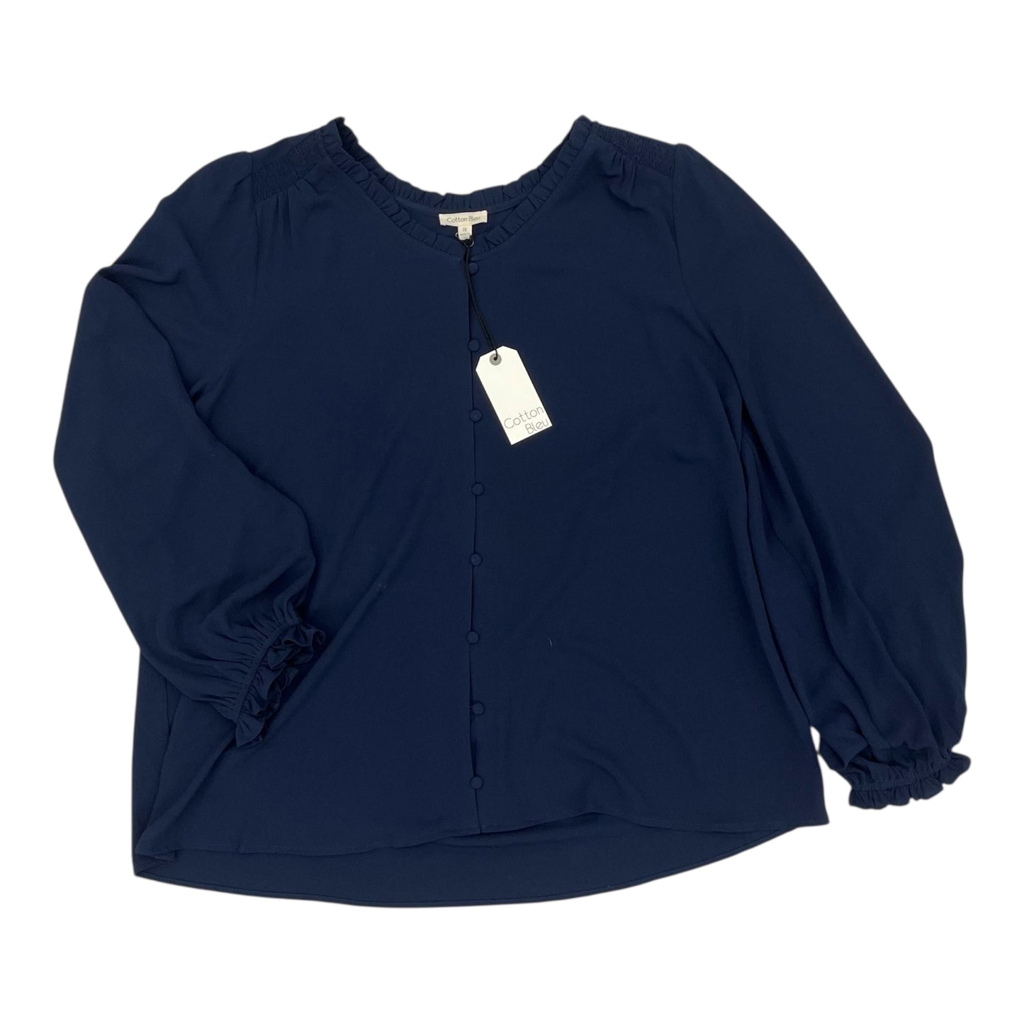 Blouse Ls By Cotton Bleu In Navy, Size:1X