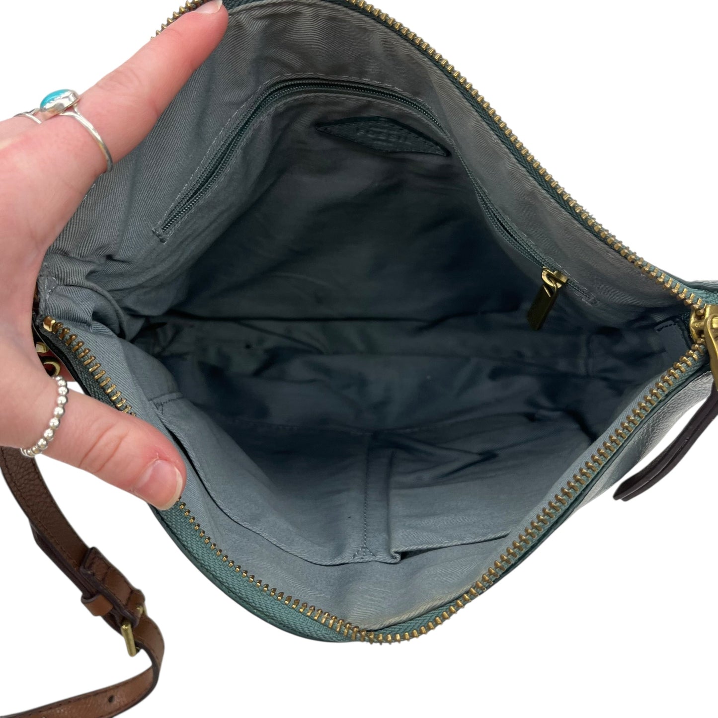 Crossbody Leather By Fossil In Green, Size:Medium