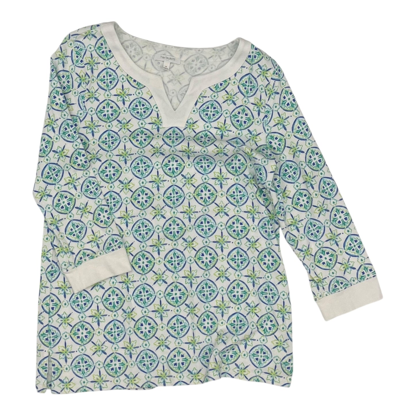 Top 3/4 Sleeve By Talbots In Green & White, Size:M