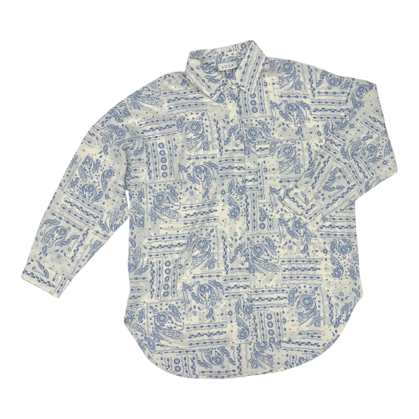 Blouse Ls By Cme In Blue & White, Size:S