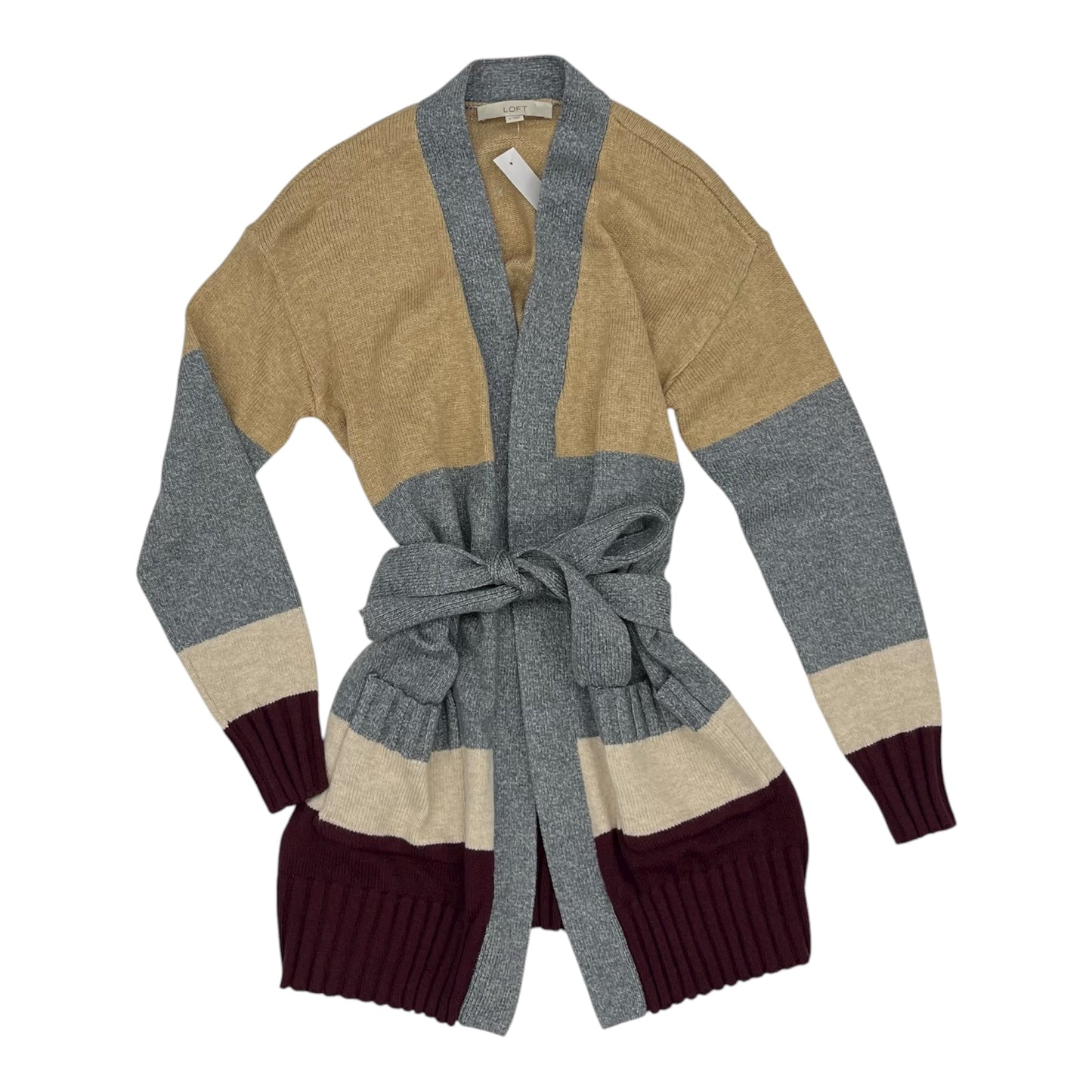 Sweater Cardigan By Loft In Brown & Grey, Size:S