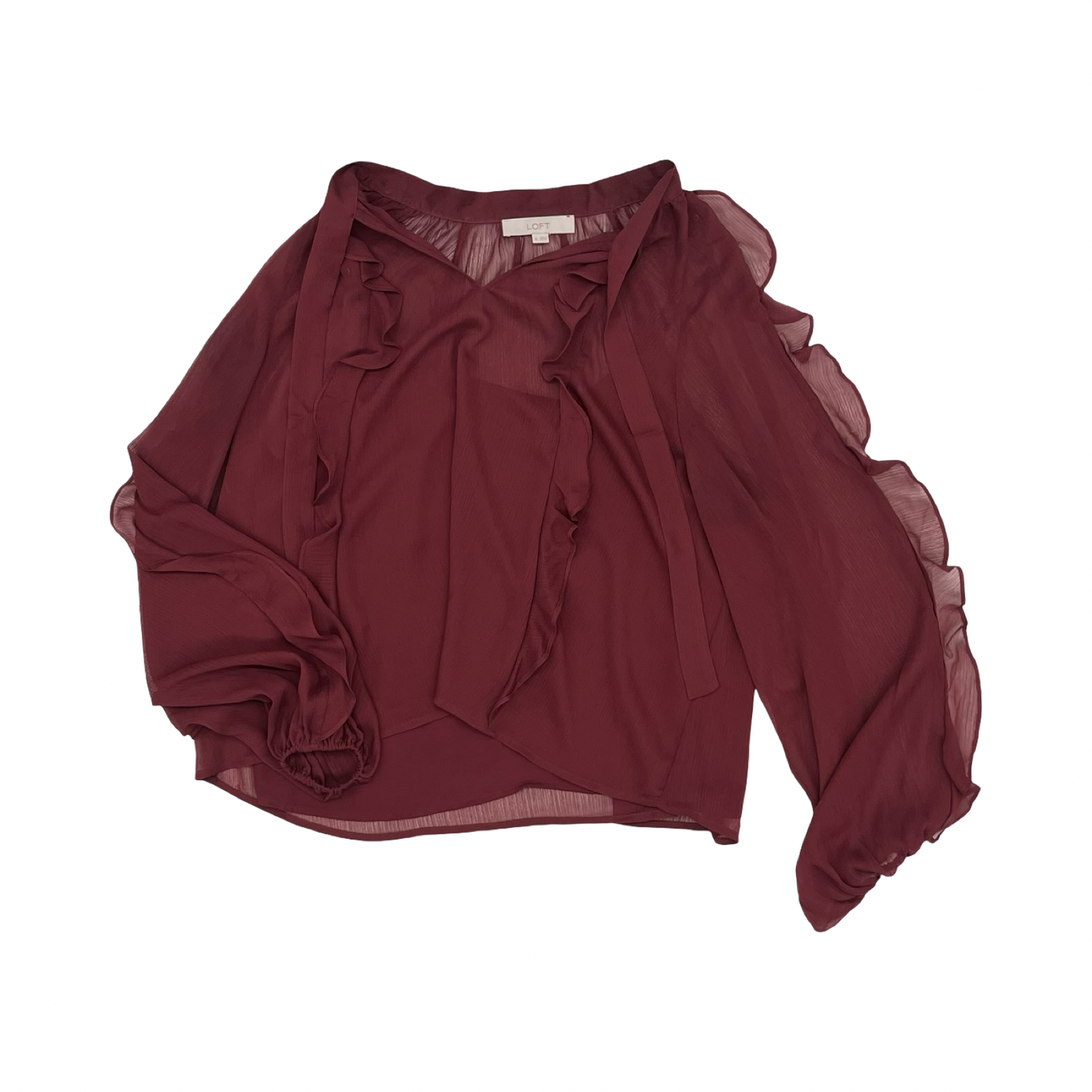 Blouse Ls By Loft In Red, Size:Xl