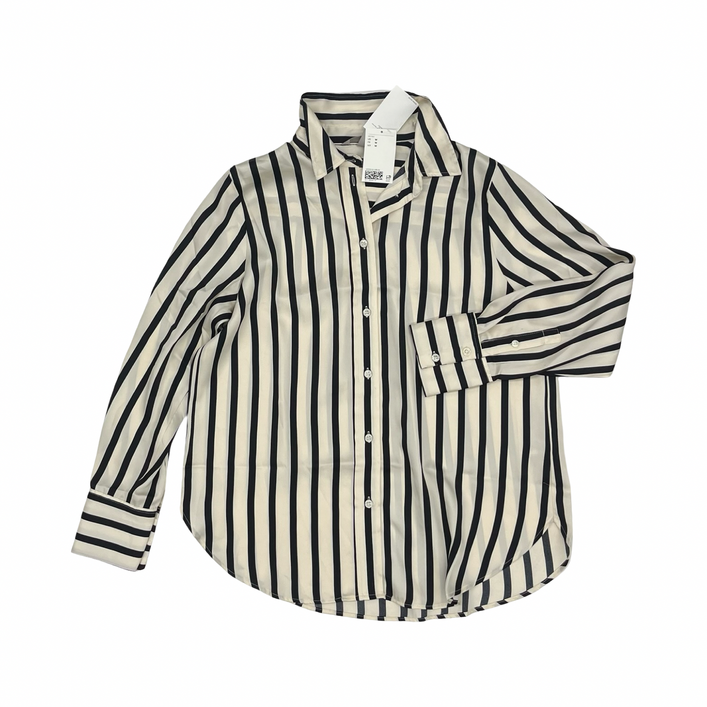 Blouse Ls By H&M In Black & Cream, Size:M