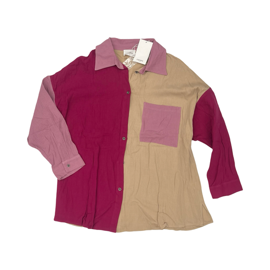 Blouse Ls By Andree By Unit In Pink & Tan, Size:1X