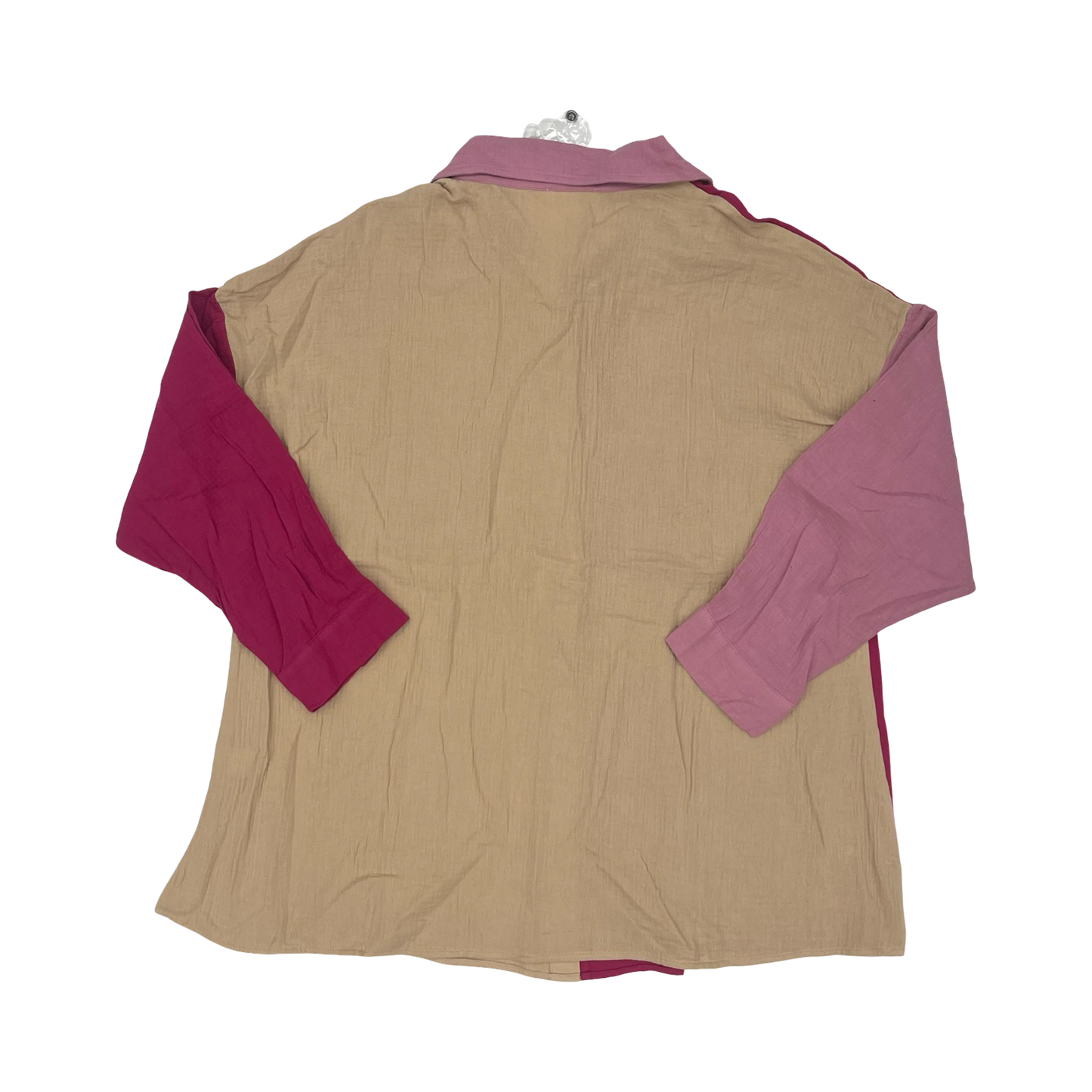 Blouse Ls By Andree By Unit In Pink & Tan, Size:1X