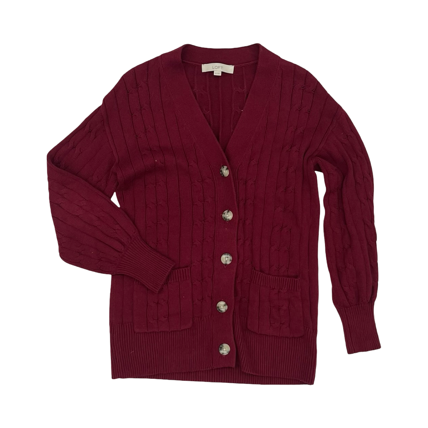 Sweater Cardigan By Loft In Maroon, Size:Xs