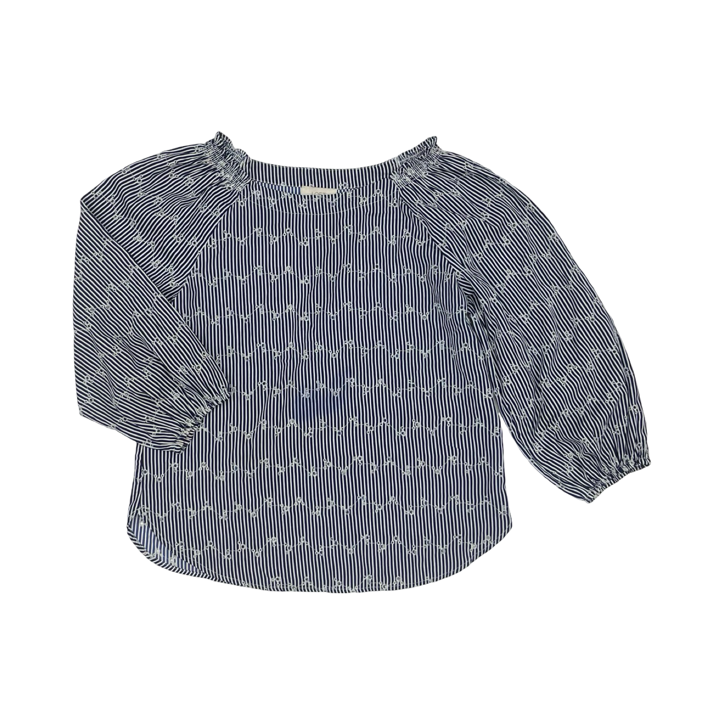 Blouse 3/4 Sleeve By Loft In Blue & White, Size:Xs