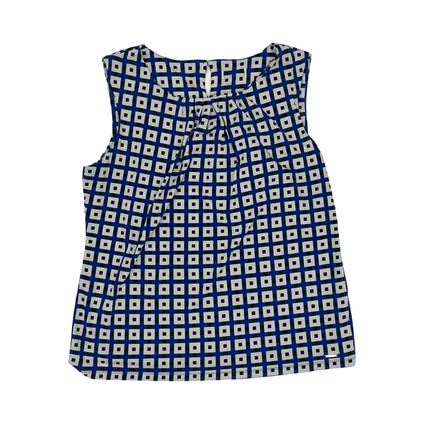 Blouse Sleeveless By Calvin Klein In Blue & White, Size:Xl