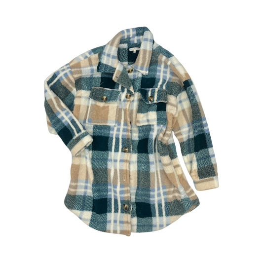 Jacket Faux Fur & Sherpa By Ultra Flirt In Blue & Green, Size:L