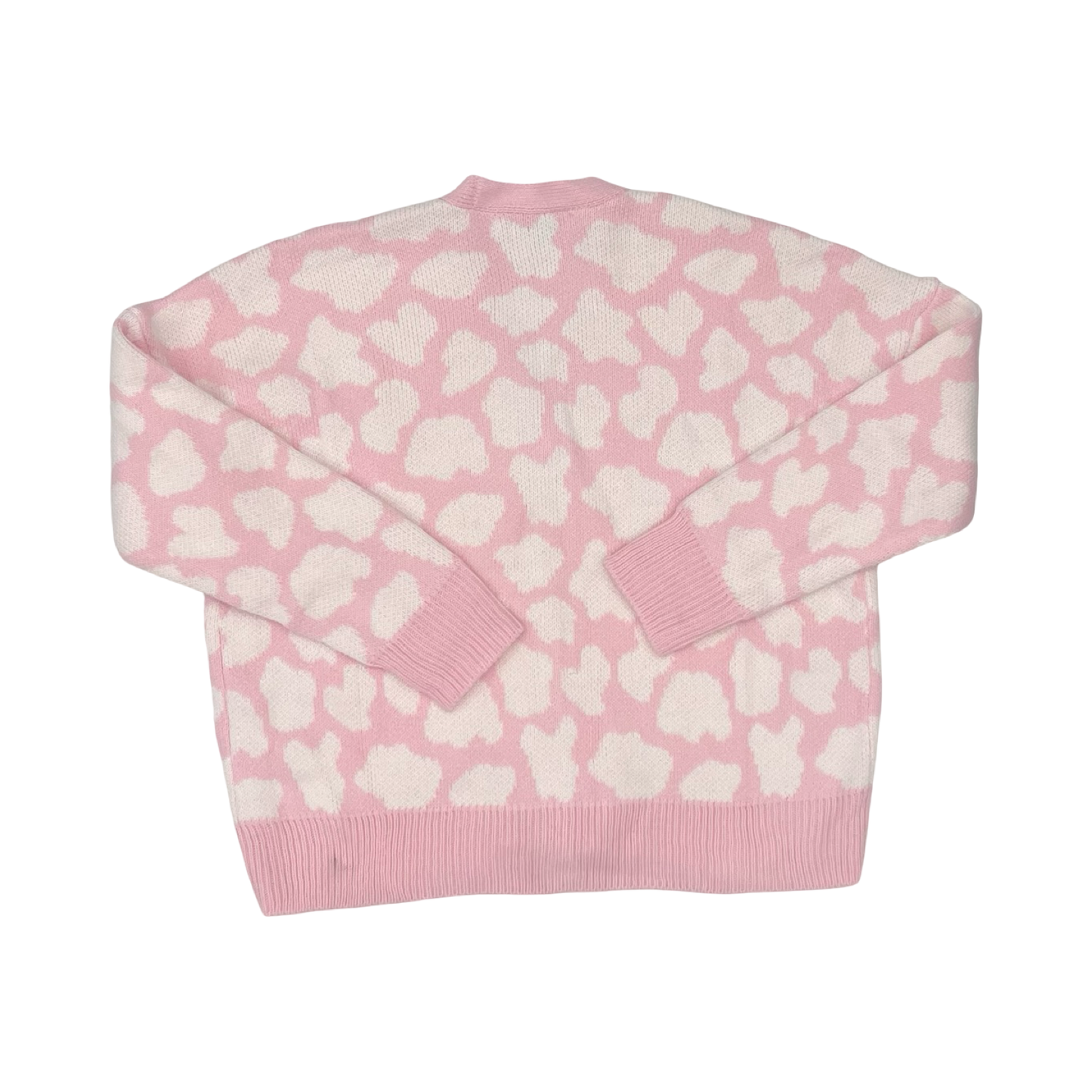 Sweater Cardigan By Liz Claiborne In Pink & White, Size:M