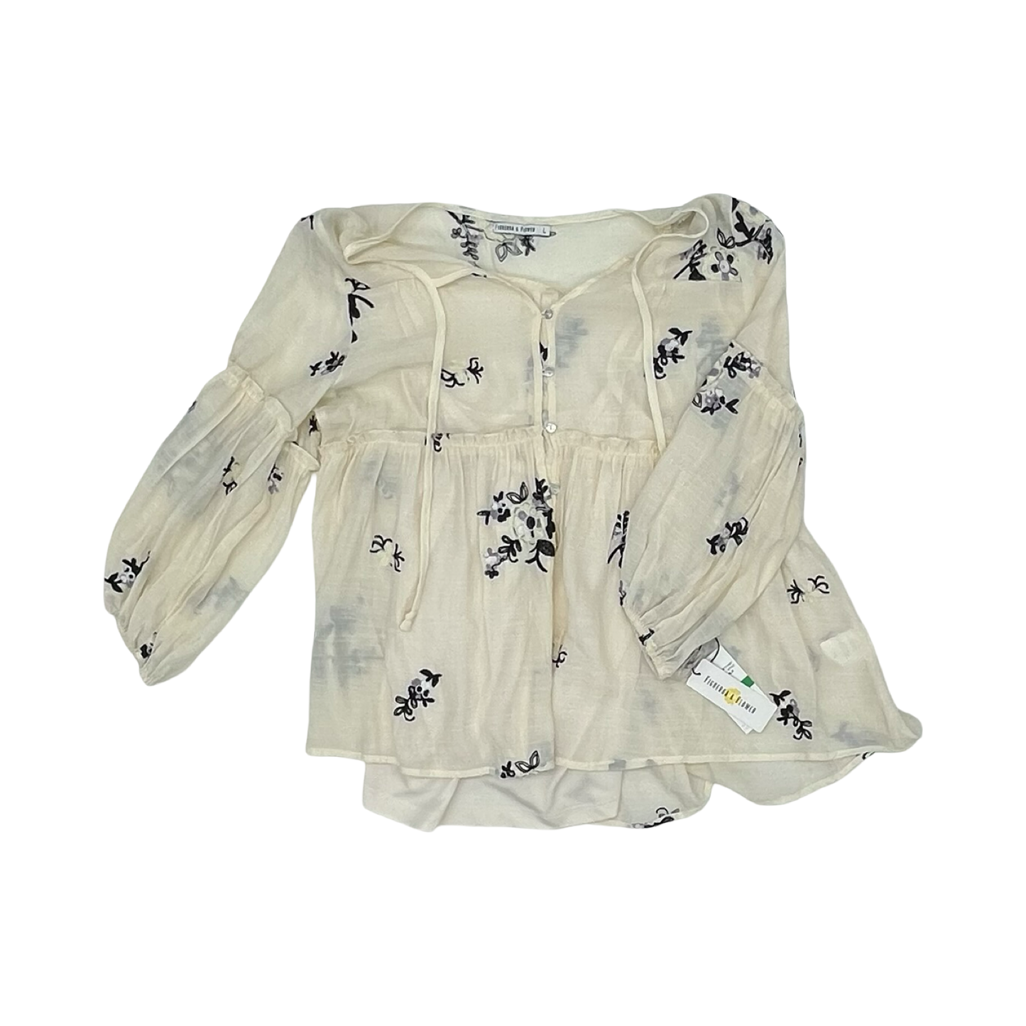 Blouse Ls By Figuero & Flower In Cream, Size:L
