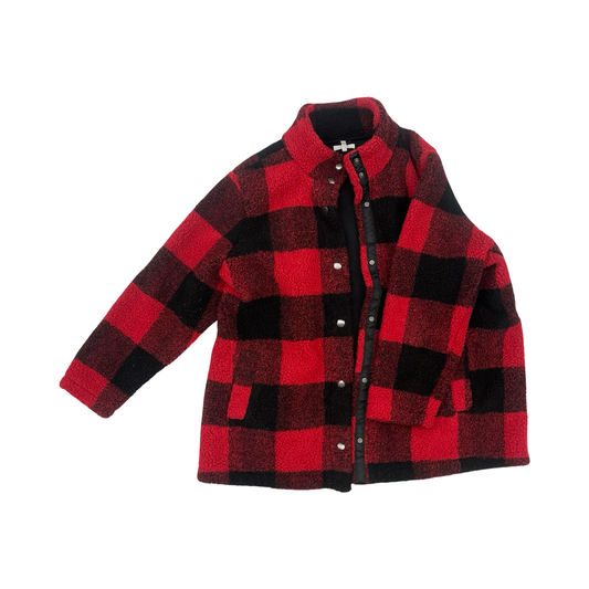 Jacket Faux Fur & Sherpa By Maurices In Black & Red, Size:2X