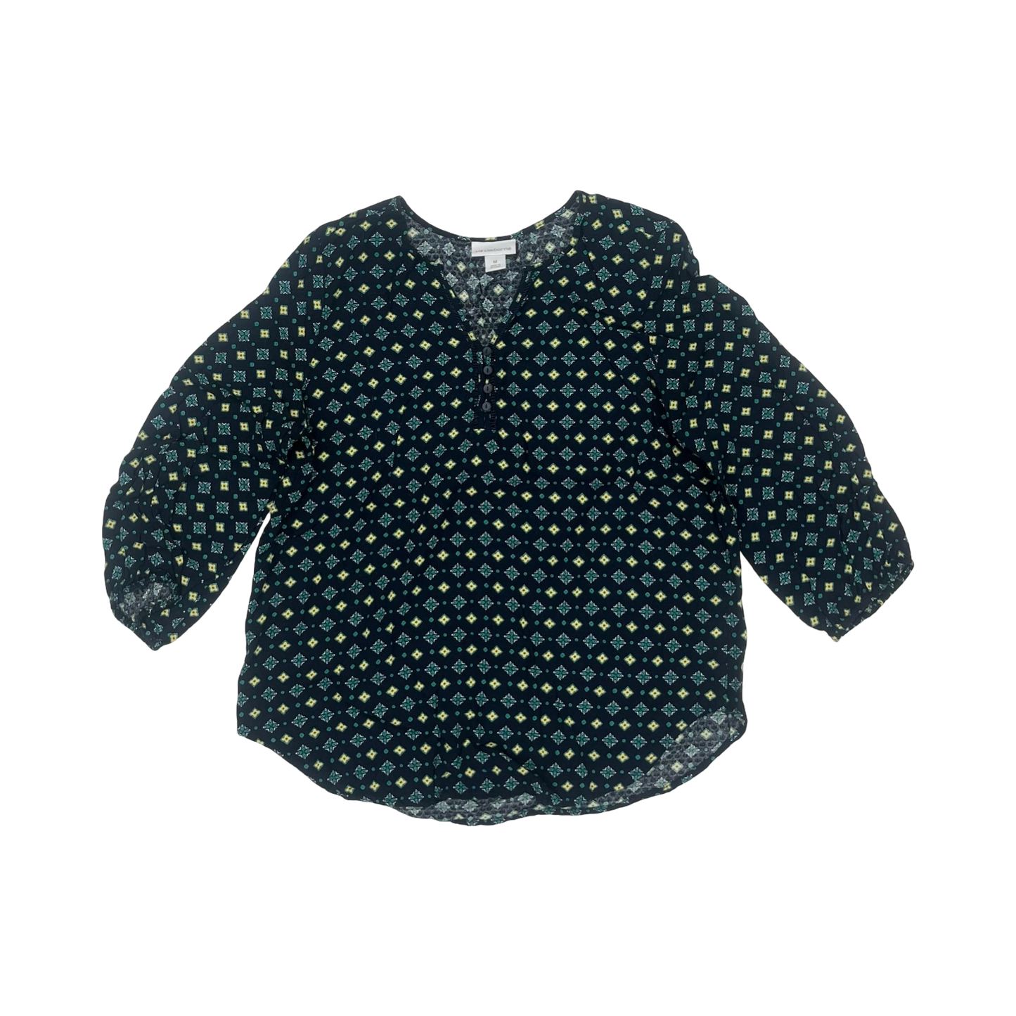 Blouse 3/4 Sleeve By Liz Claiborne In Blue & Green, Size:M