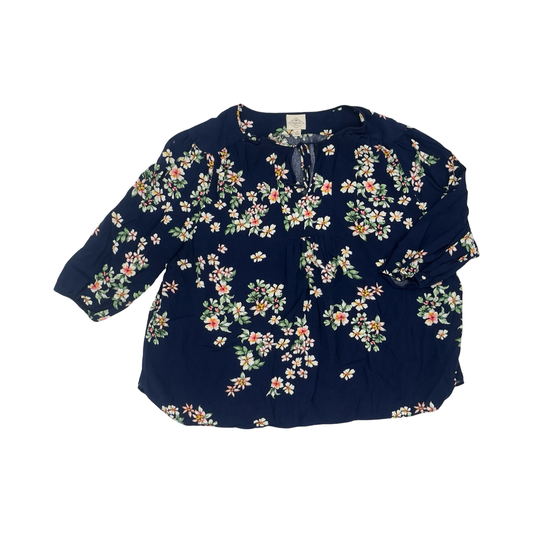 Blouse 3/4 Sleeve By St Johns Bay In Blue, Size:3X