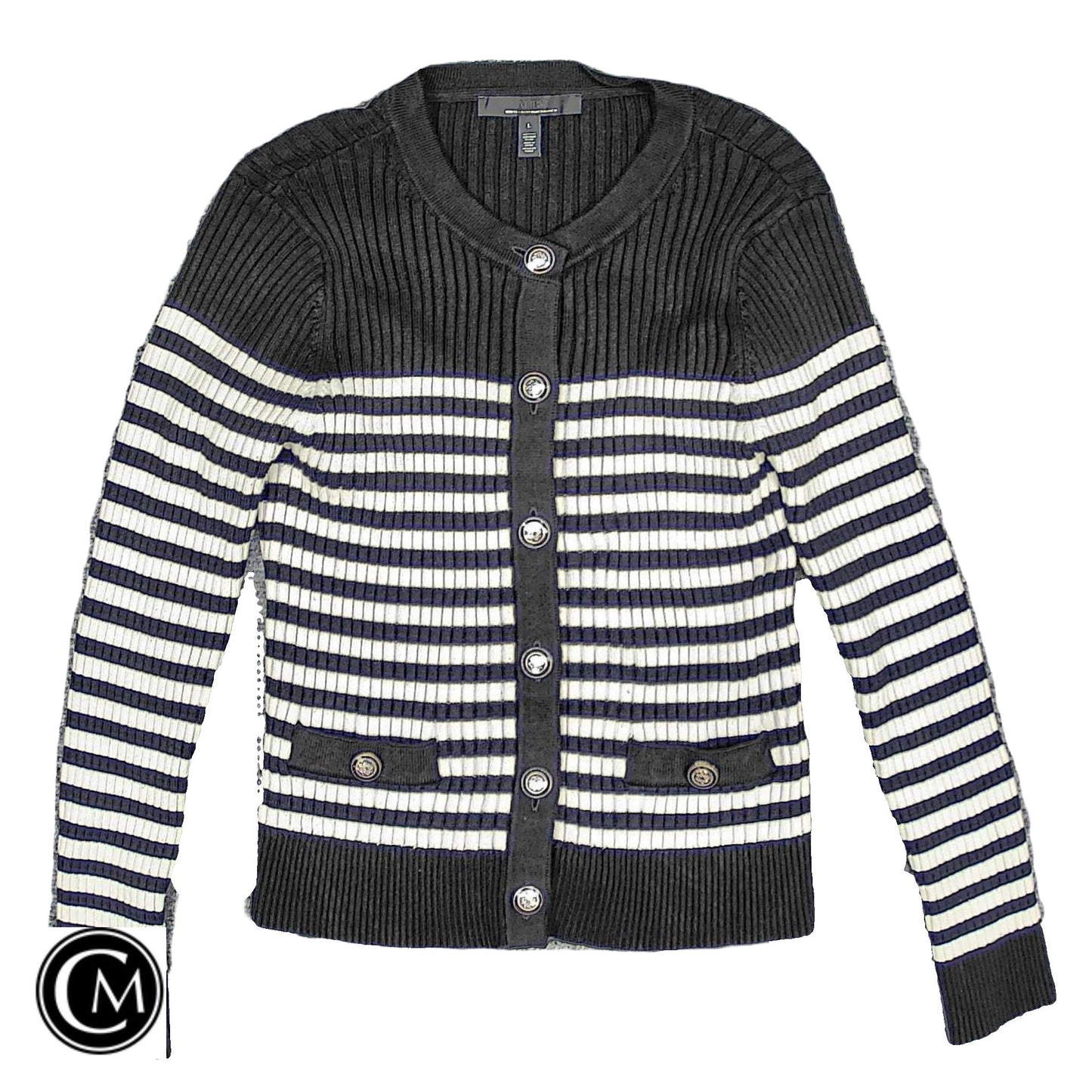 Sweater Cardigan By White House Black Market In Black & White, Size: L