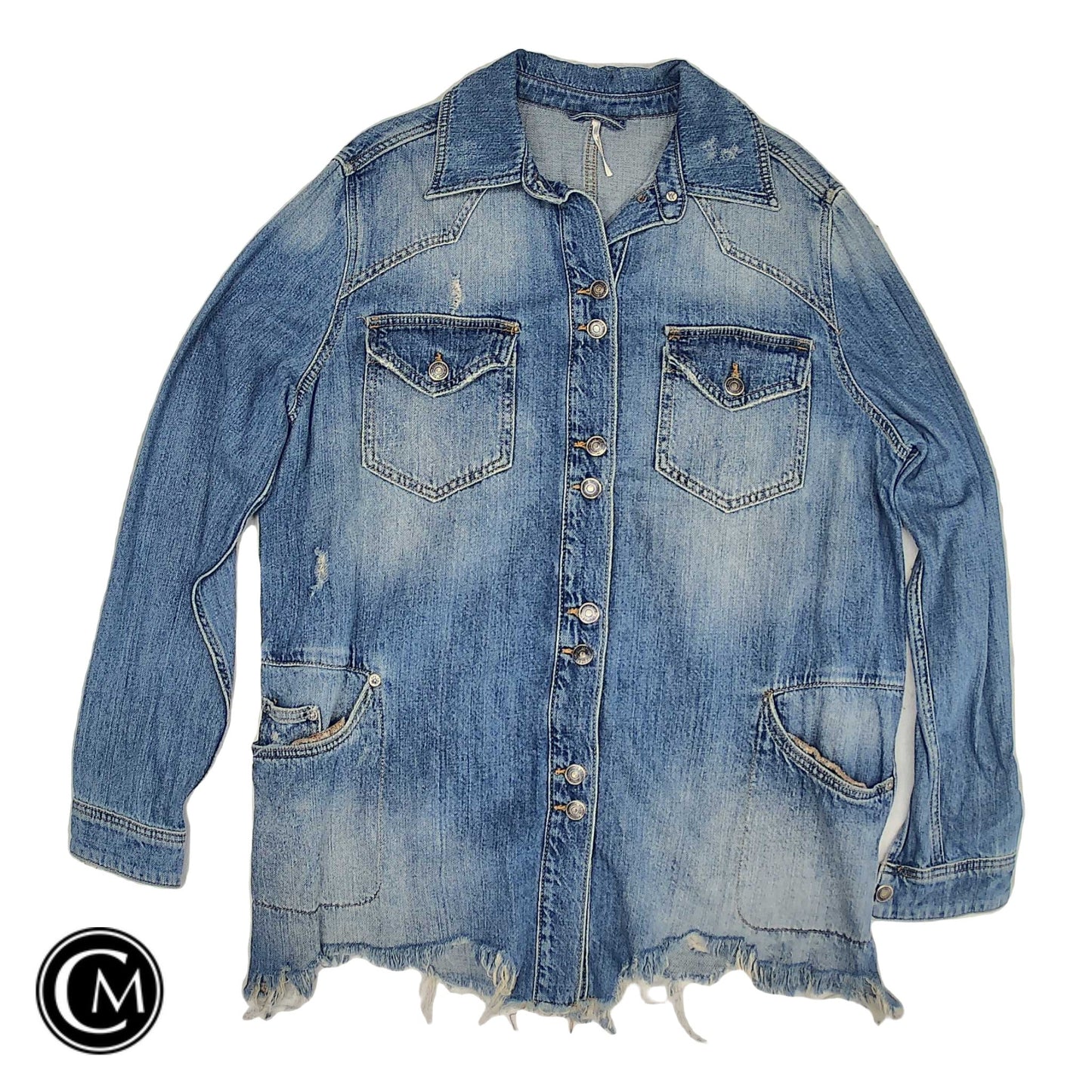 Jacket Shirt By Free People In Blue Denim, Size: M