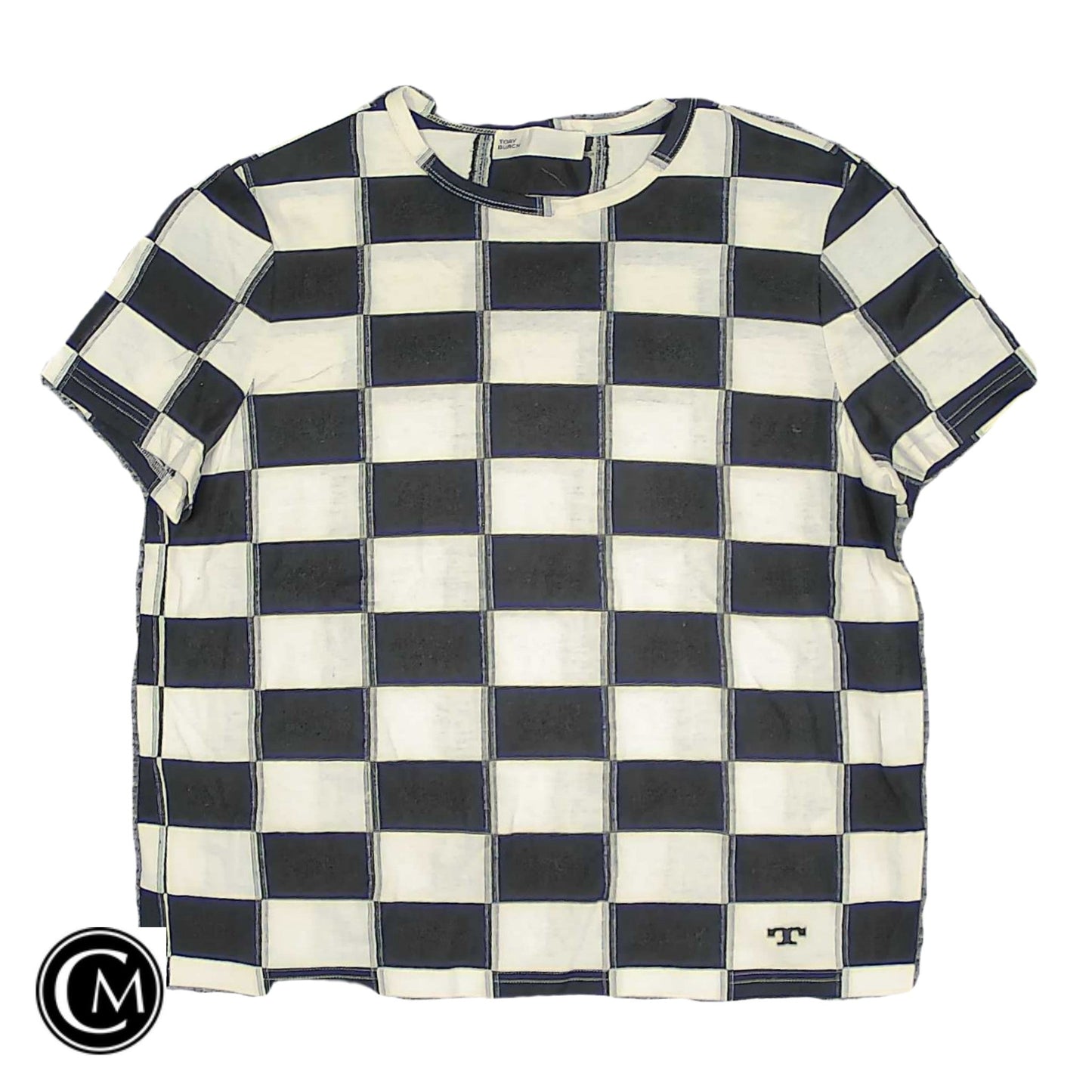 Top Ss Designer By Tory Burch In Black & Tan, Size: L