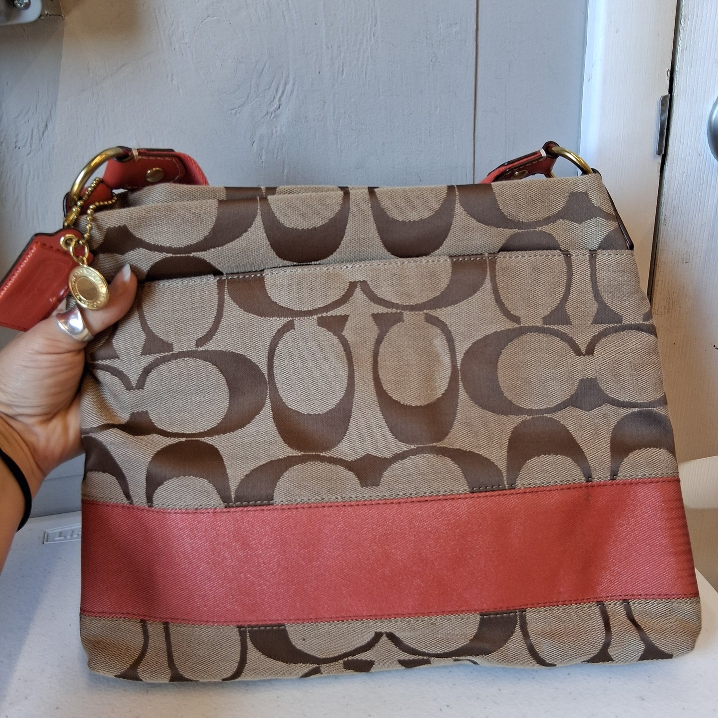 Crossbody Designer By Coach In Tan, Size:Medium