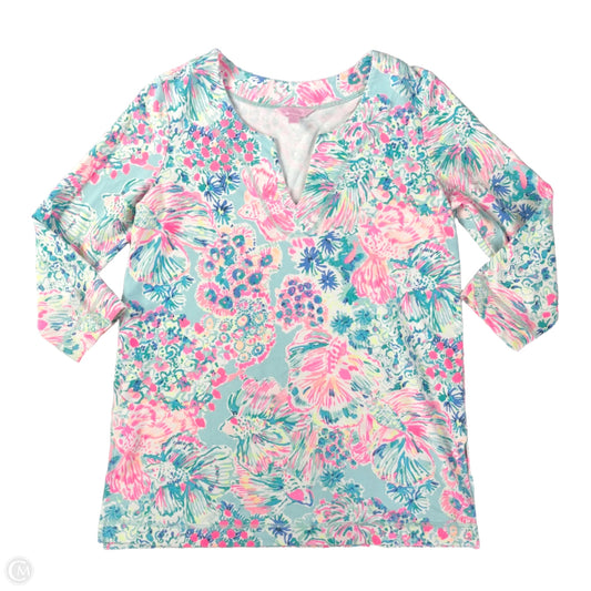 Top 3/4 Sleeve Designer By Lilly Pulitzer In Blue & Pink, Size: S